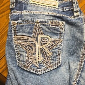 Rock Revival Light Blue Boot Cut Jeans with Star Design